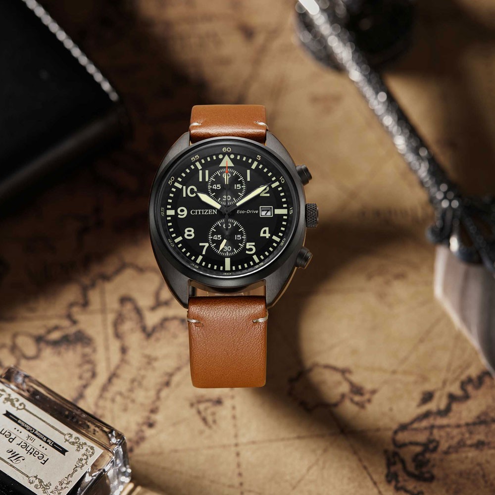 Citizen CA7045-14E Orologio Da Uomo Eco-Drive - Cronografo Analogico In Acciaio Con Cinturino In Pelle Marrone