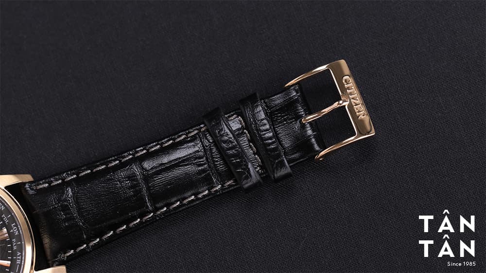 Đồng hồ Citizen BX1008-12E - Dây da đen dập vân cá sấu tô sang trọng kết hợp cùng khóa cài chắc chắn