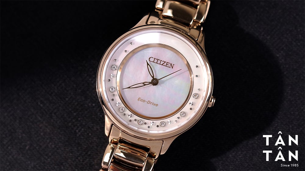 Đồng hồ Citizen EM0382-51D - Vỏ đồng hồ mạ PVD màu vàng hồng thời thượng