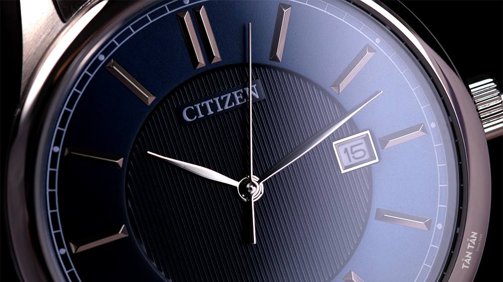 Đồng hồ Citizen BI1050-56L - Mặt số trang trí vân kẻ sọc cùng bộ kim hình lá sang trọng