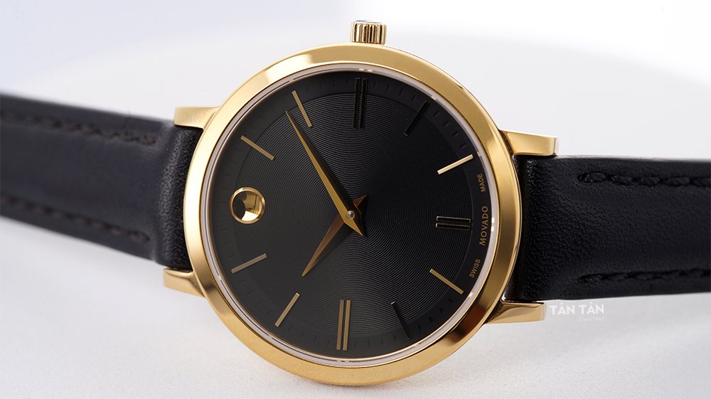 Đồng hồ Movado 0607091 - Mặt số màu đen họa tiết vân tròn đồng tâm sang trọng của Movado 0607091