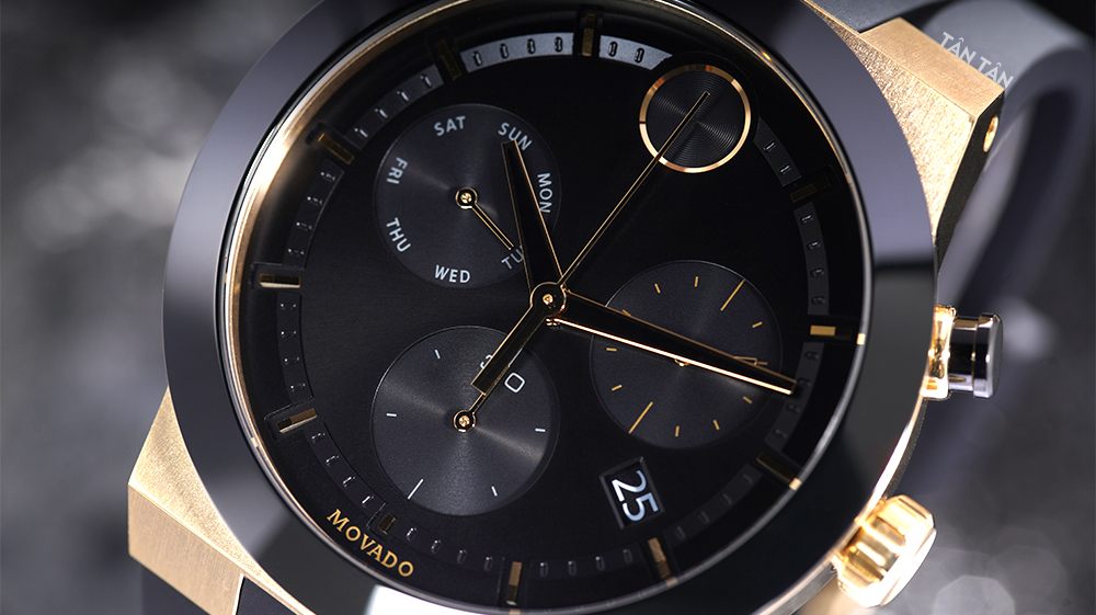 Đồng hồ Movado 3600712 - Bộ kim viền vàng và các mặt phụ chức năng của Movado 3600712 