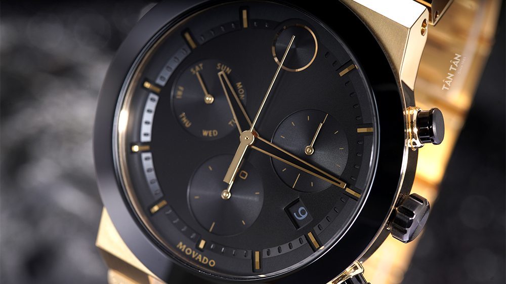 Đồng hồ Movado 3600731 - Bộ kim viền vàng và các mặt phụ chức năng của Movado 3600731