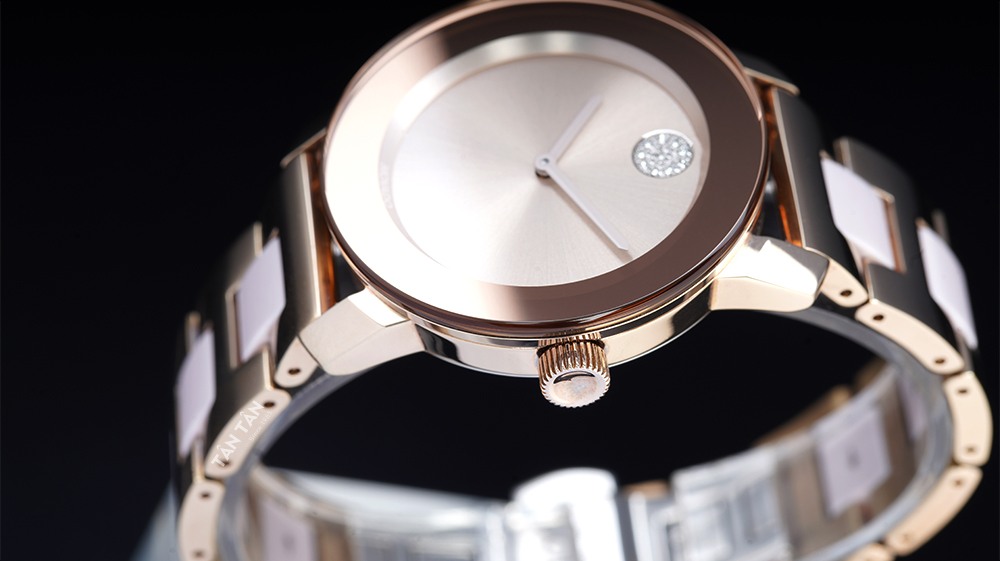 Đồng hồ Movado 3600639 - Núm chỉnh giờ với niềng bezel mạ vàng hồng của Movado 3600639 
