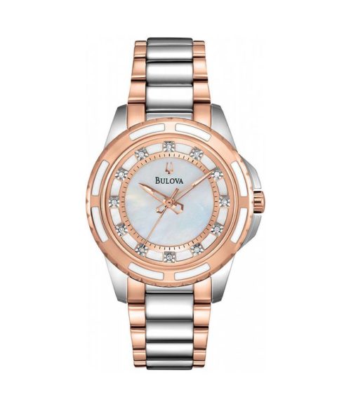Đồng Hồ Bulova 98P134 Nữ Mặt Xà Cừ Đính Diamond Thép không Gỉ 32mm