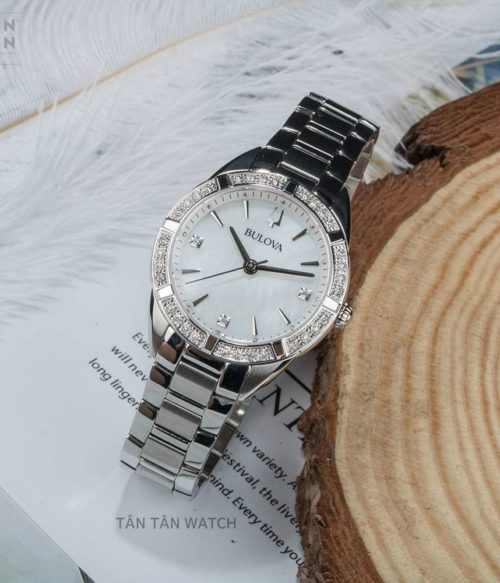Đồng Hồ Bulova 96R228 Nữ Mặt Xà Cừ Đính Diamond Thép Không Gỉ 33mm