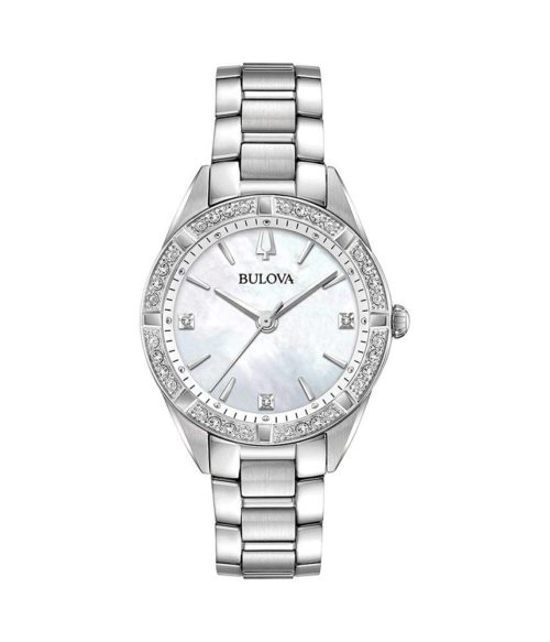 Đồng Hồ Bulova 96R228 Nữ Mặt Xà Cừ Đính Diamond Thép Không Gỉ 33mm